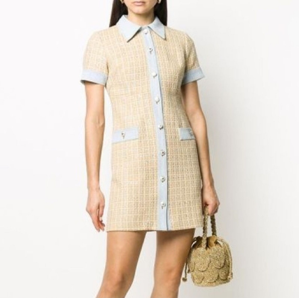 Sandro Beige and Light Blue Mini Dress